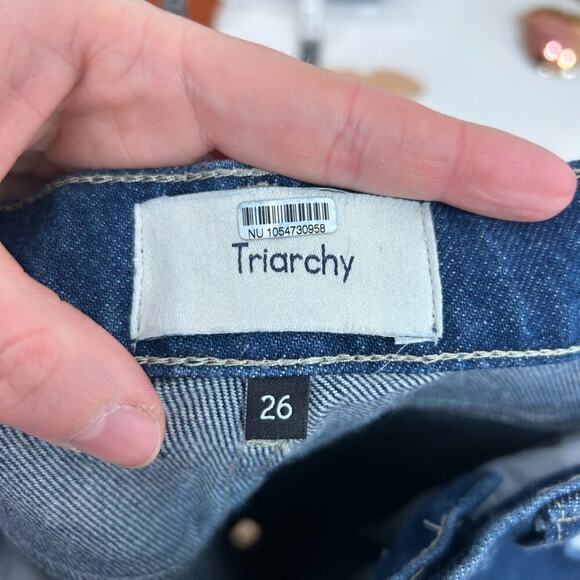 Triarchy Dark Denim High Waist High Rise Side Pocket Straight Leg Jeans 26 - Picture 6 of 8